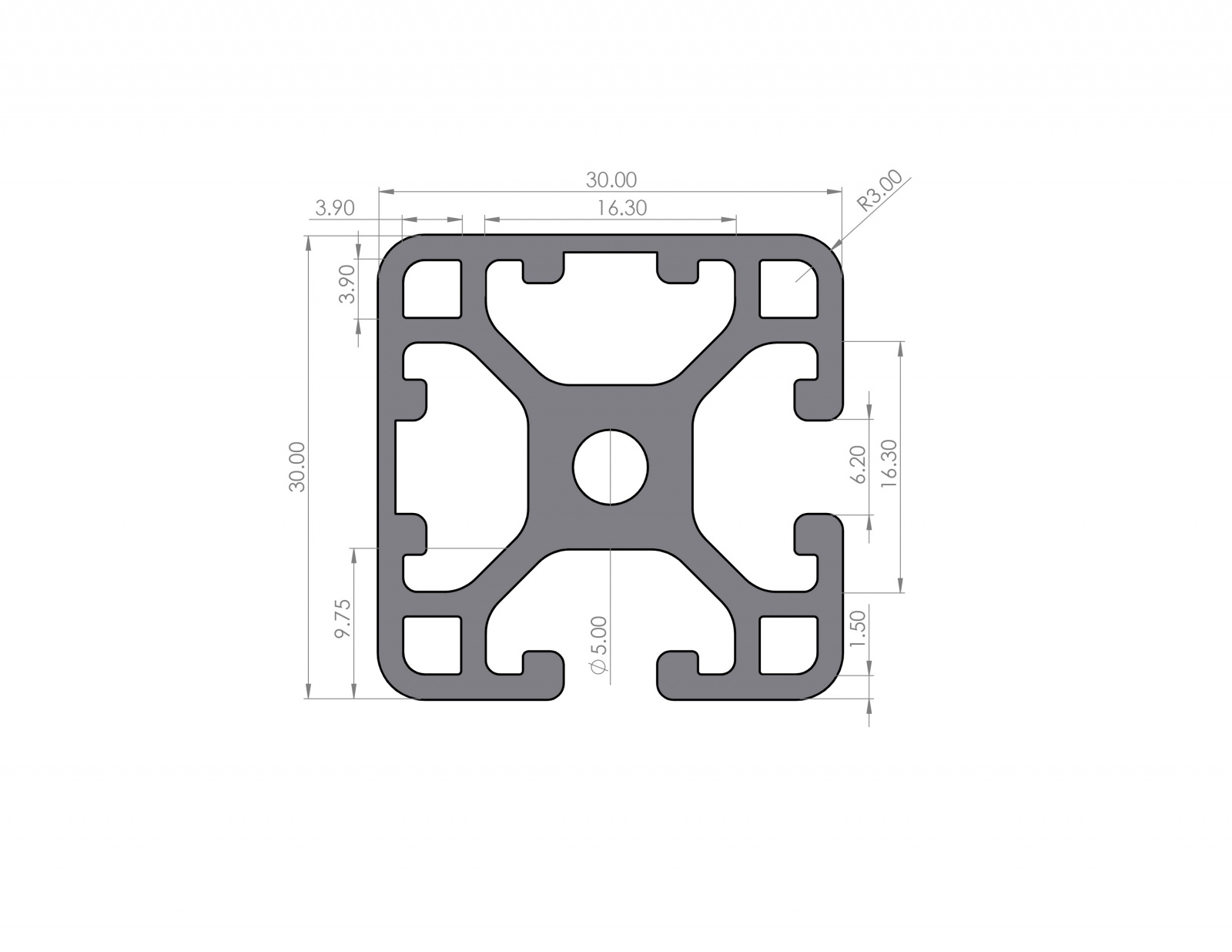 Aluminiumprofil 30x30 Nut 6 I-Typ Leicht 2N90